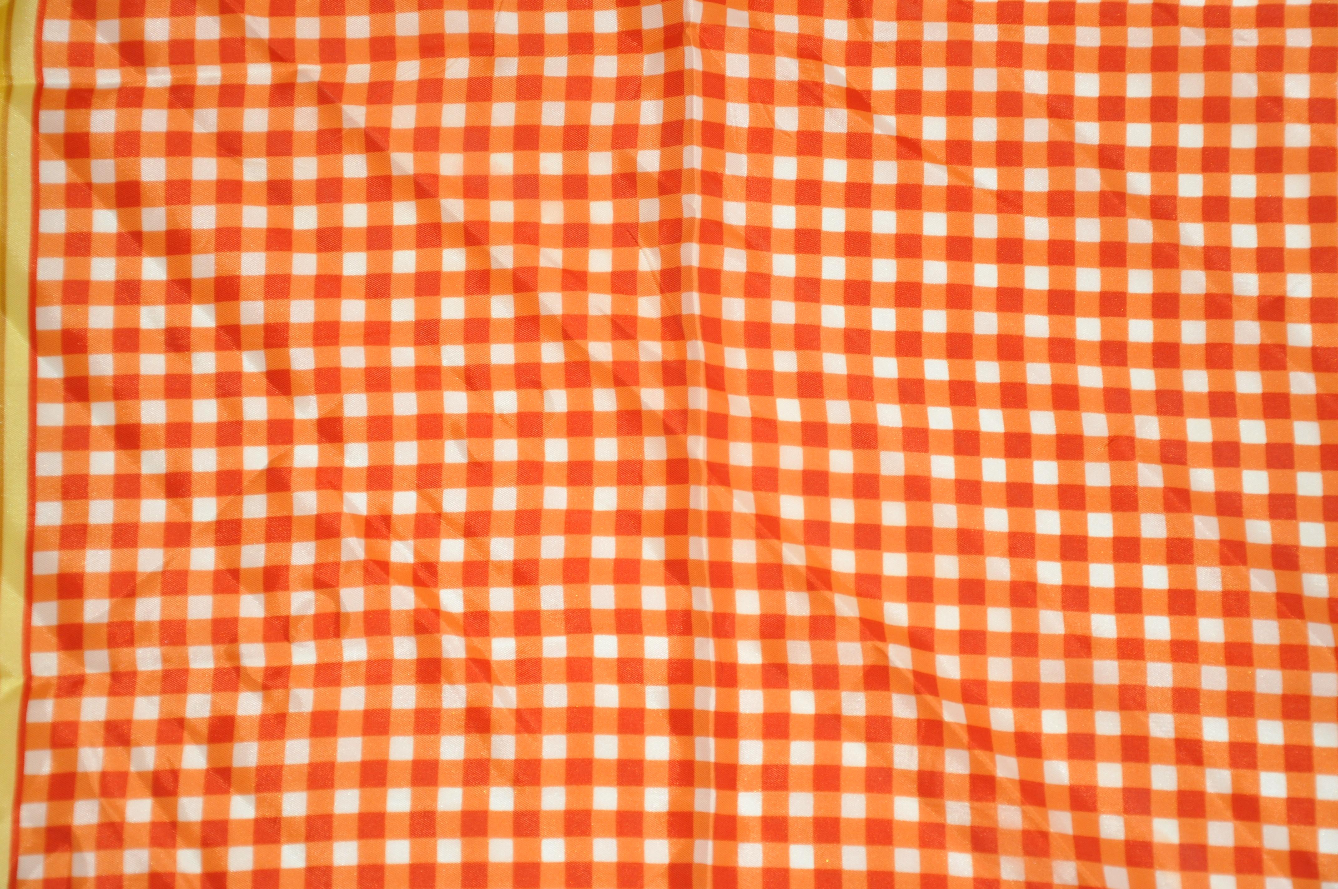 Glentex Multi-Stripe Borders with Red, Tangerine & White Checker Center Scarf In Good Condition For Sale In New York, NY