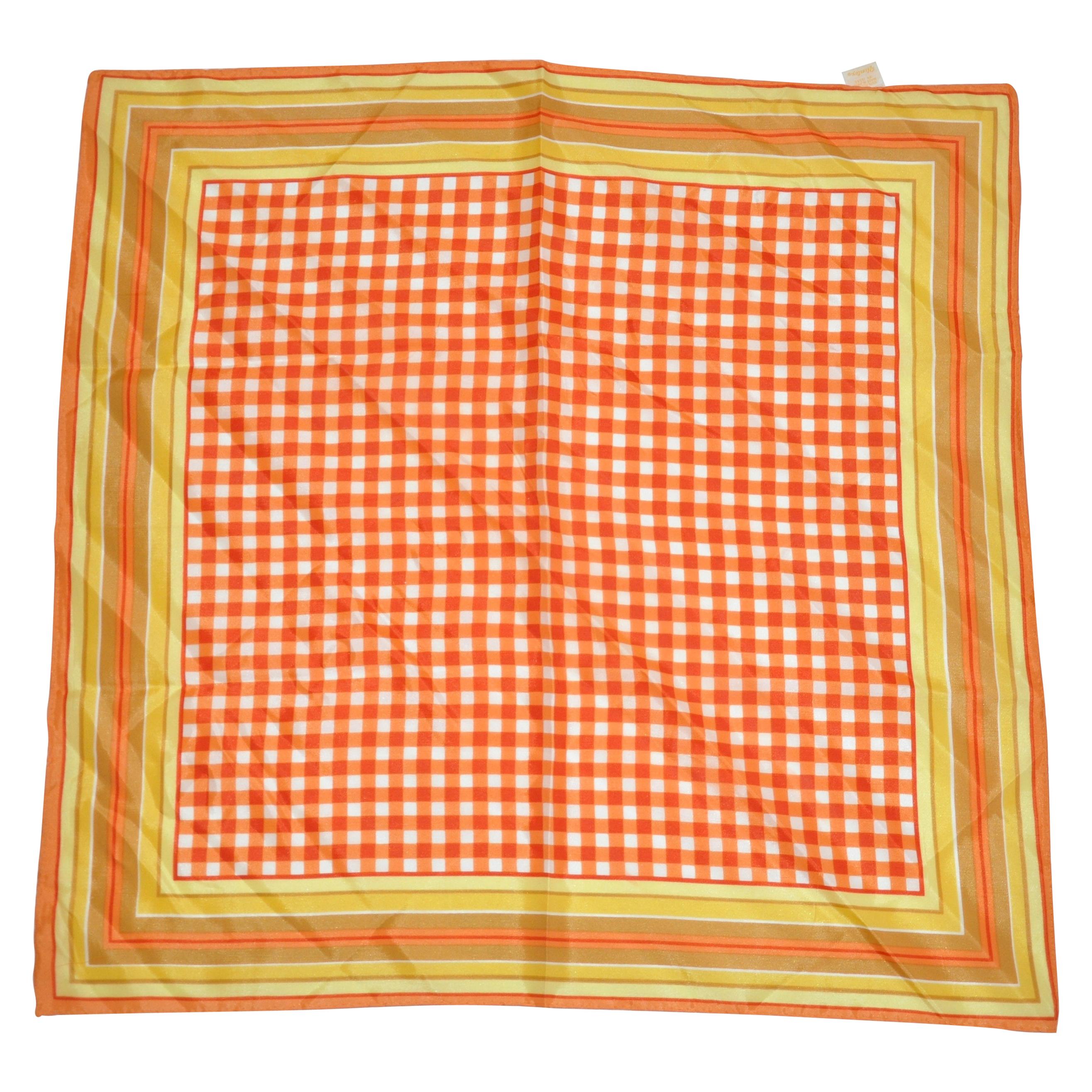 Mehrreihiger Schal aus rotem, bernsteinfarbenem und weißem Kariertuch mit Reißverschluss im Angebot