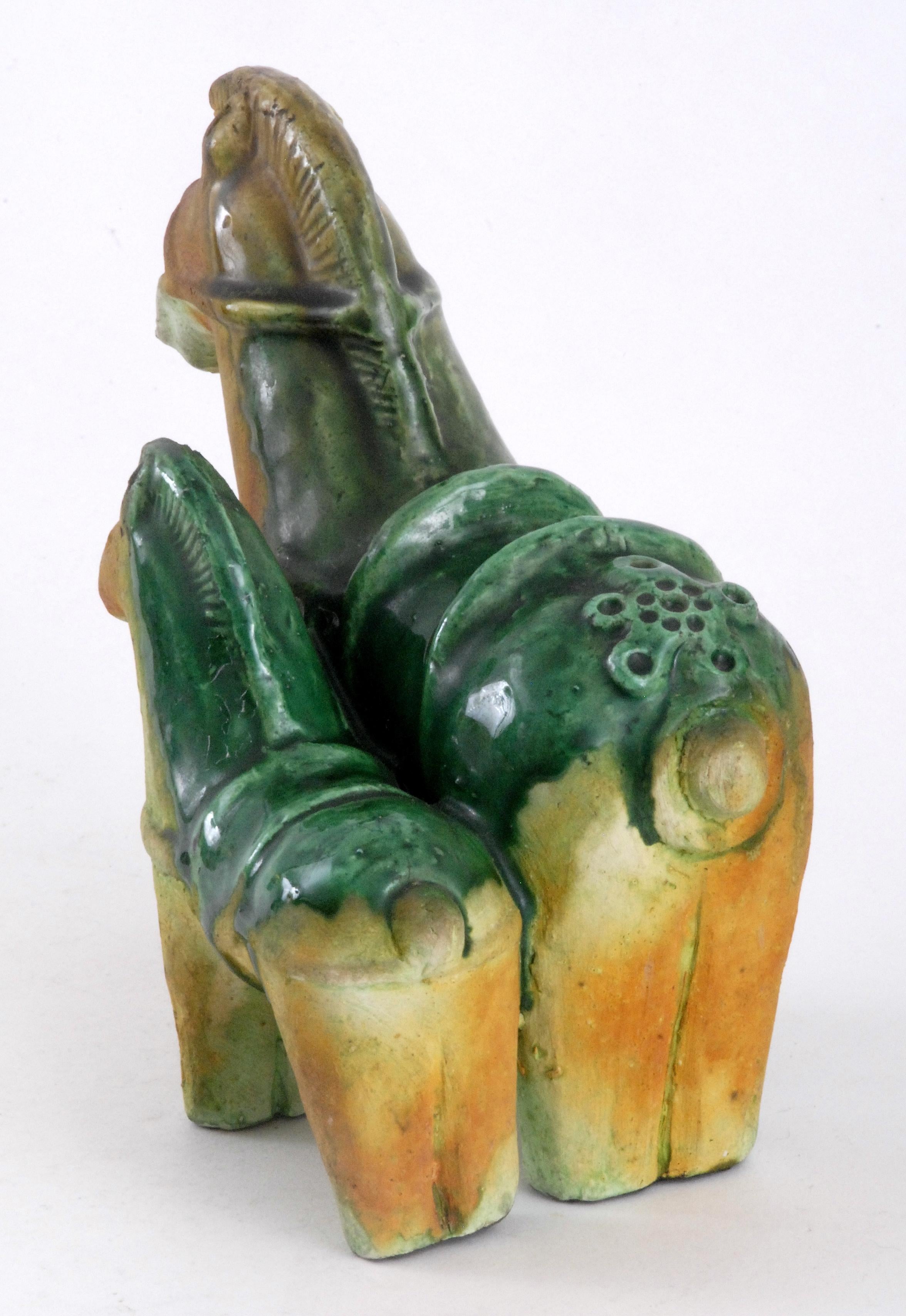 Mid-Century Modern Gli Etruschi, Ivo De Santis Pair of Green/Ochre Horses, Italy, circa 1960