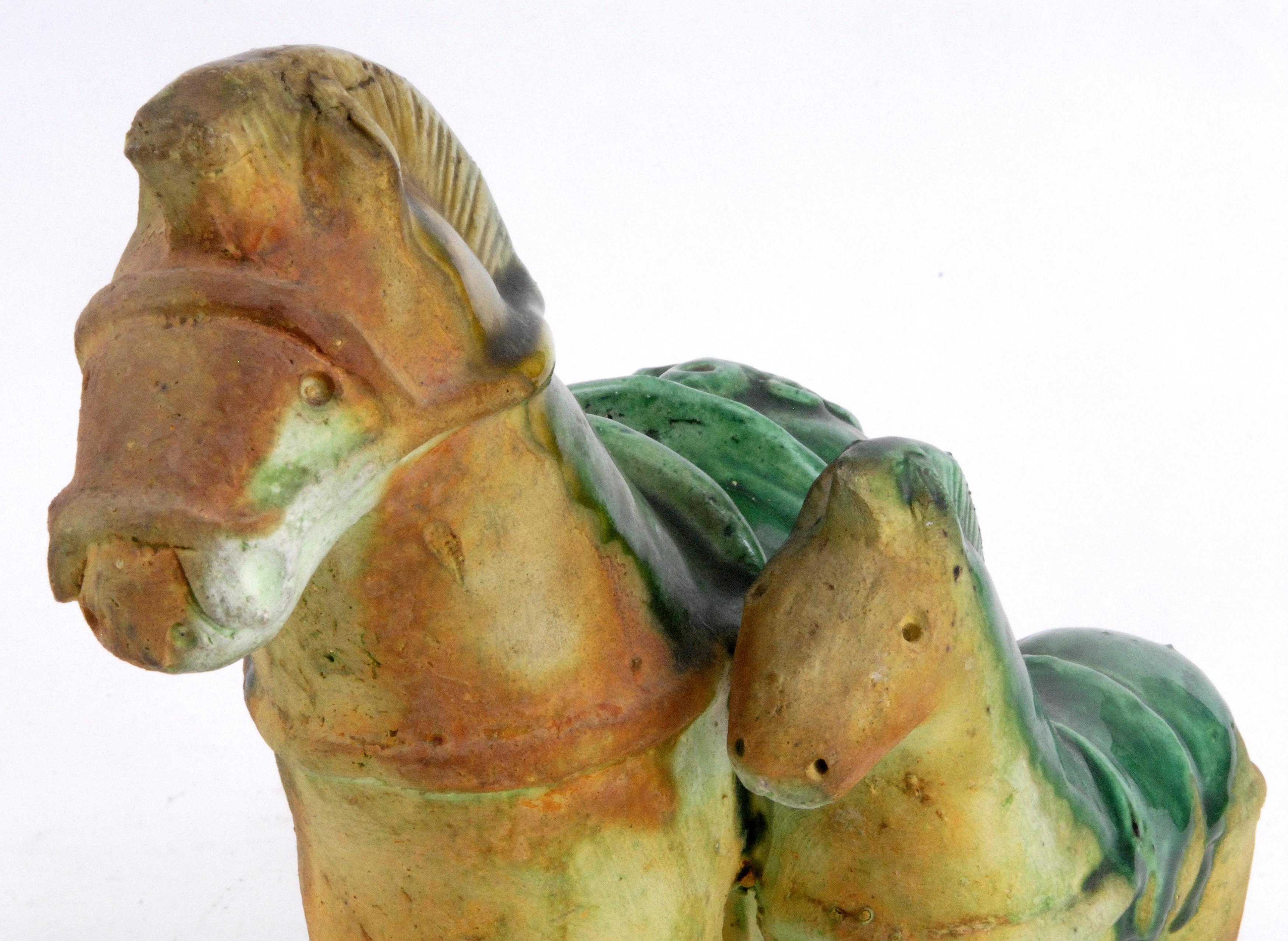 Italian Gli Etruschi, Ivo De Santis Pair of Green/Ochre Horses, Italy, circa 1960