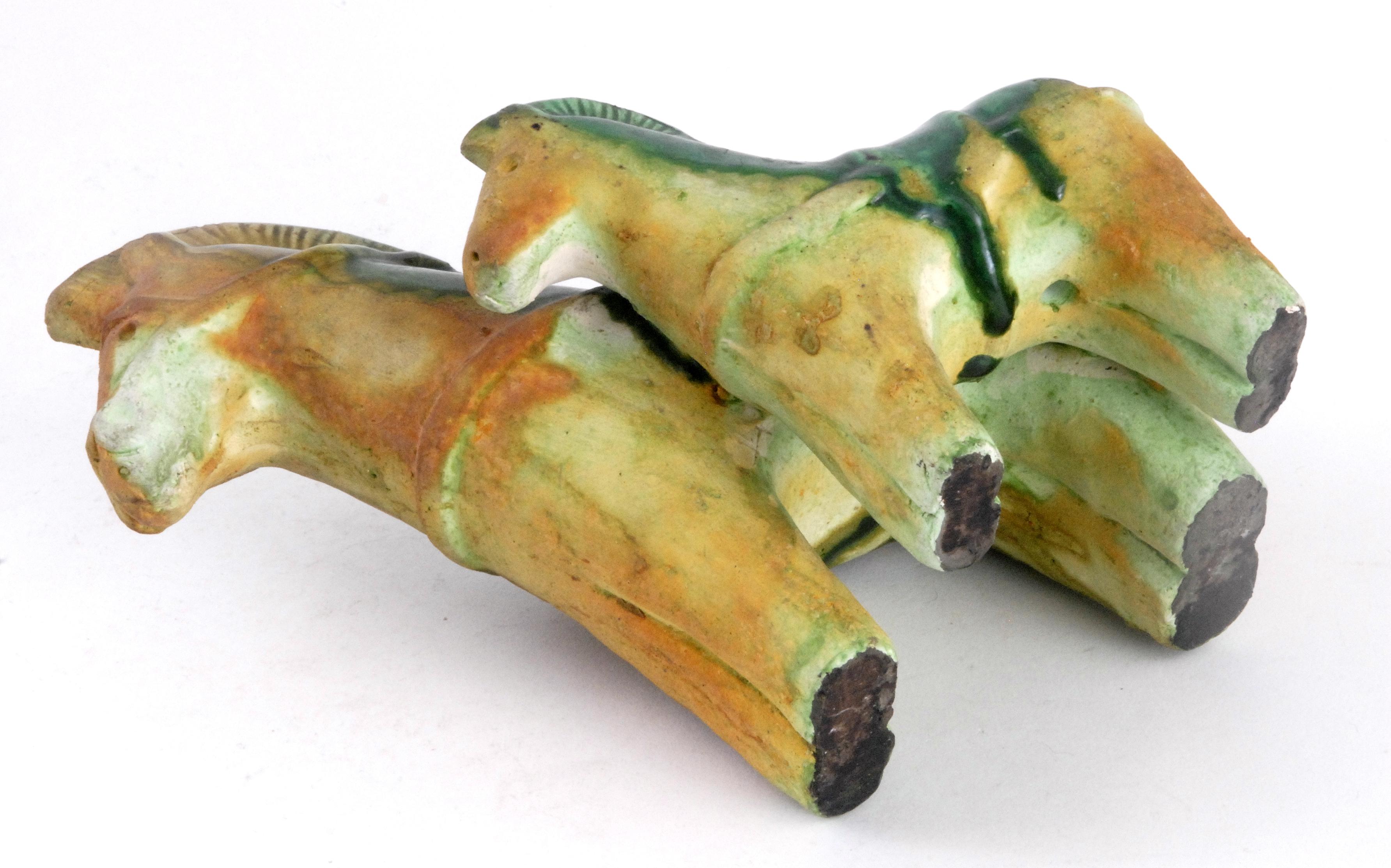 Hand-Crafted Gli Etruschi, Ivo De Santis Pair of Green/Ochre Horses, Italy, circa 1960