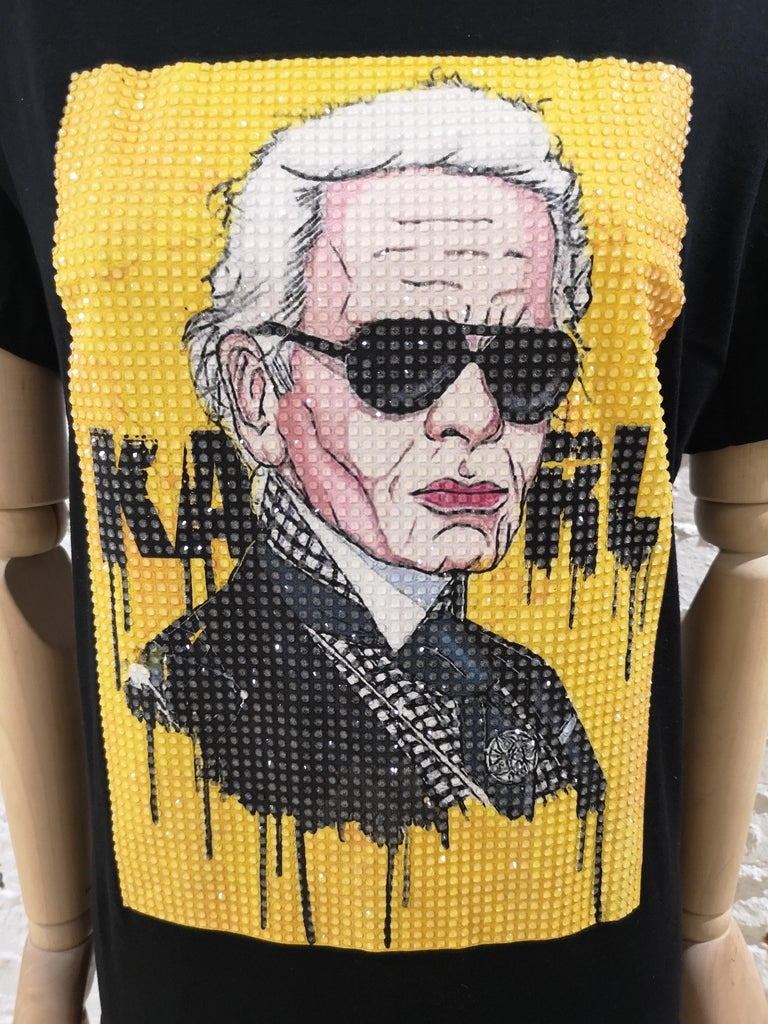 Gli Psicopatici black cotton Karl t shirt In New Condition For Sale In Capri, IT