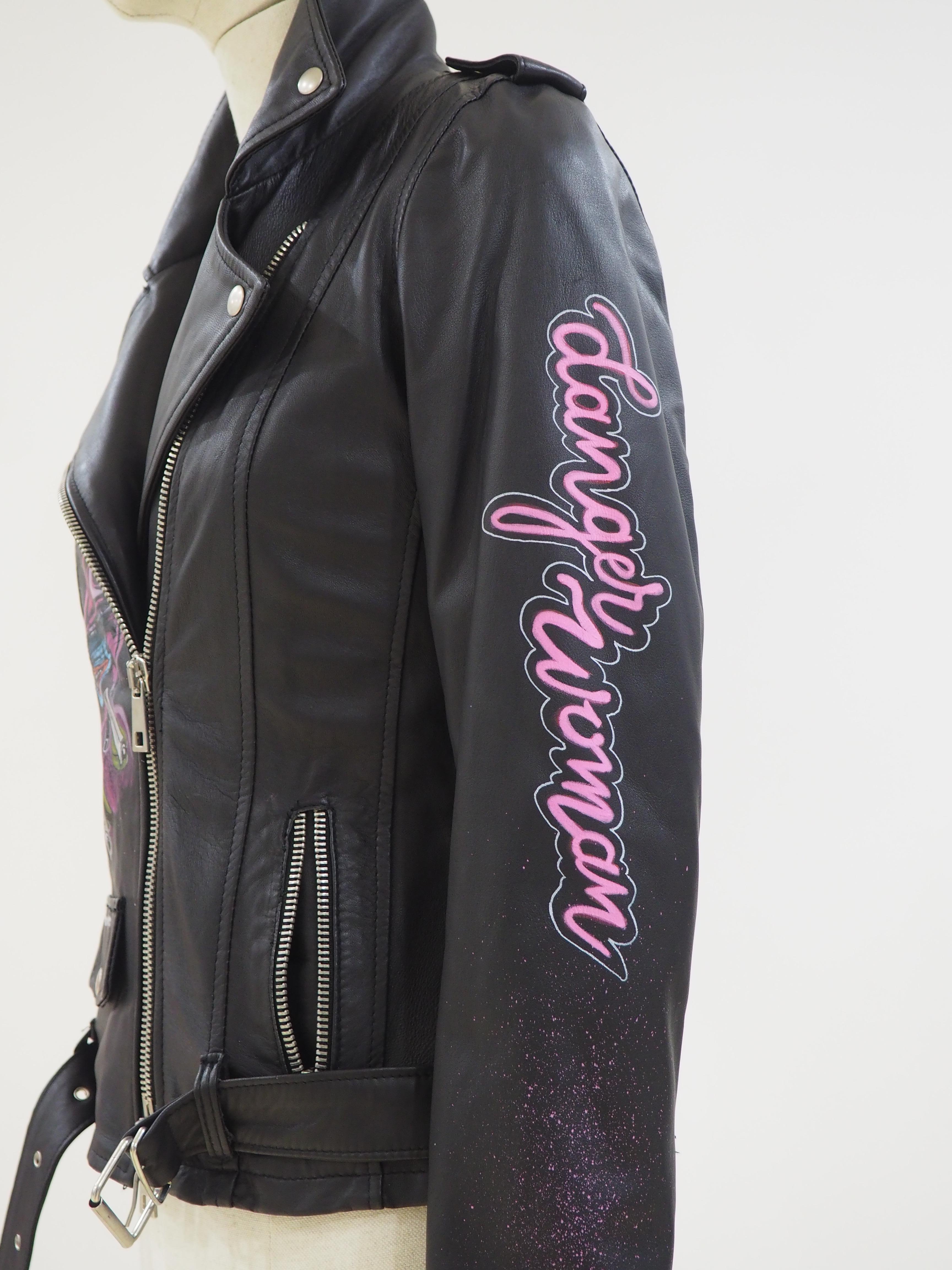 Gli Psicopatici Black Leather danger woman jacket In New Condition In Capri, IT
