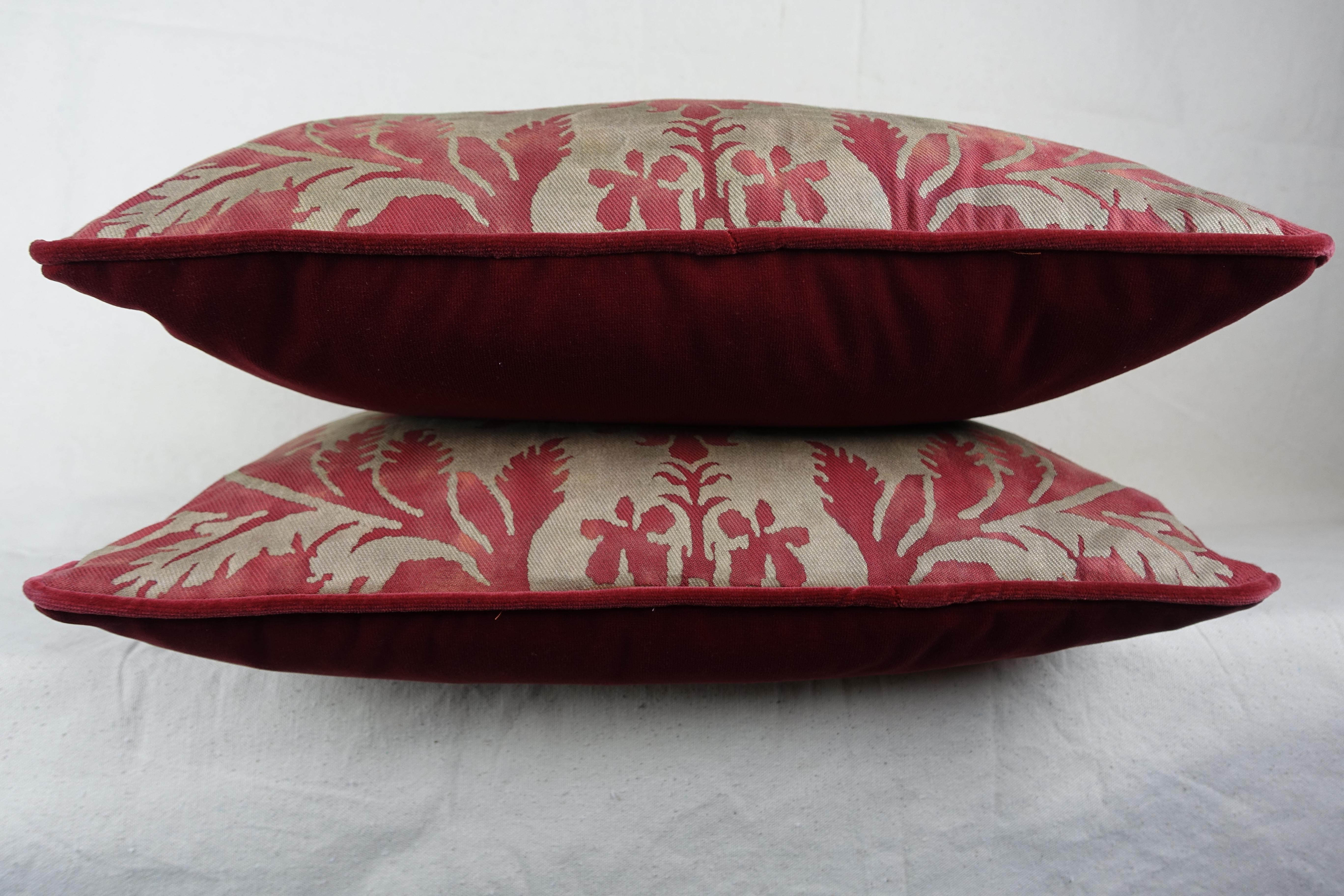 Baroque Glicine Patterned Red and Gold Fortuny Pillows, a Pair