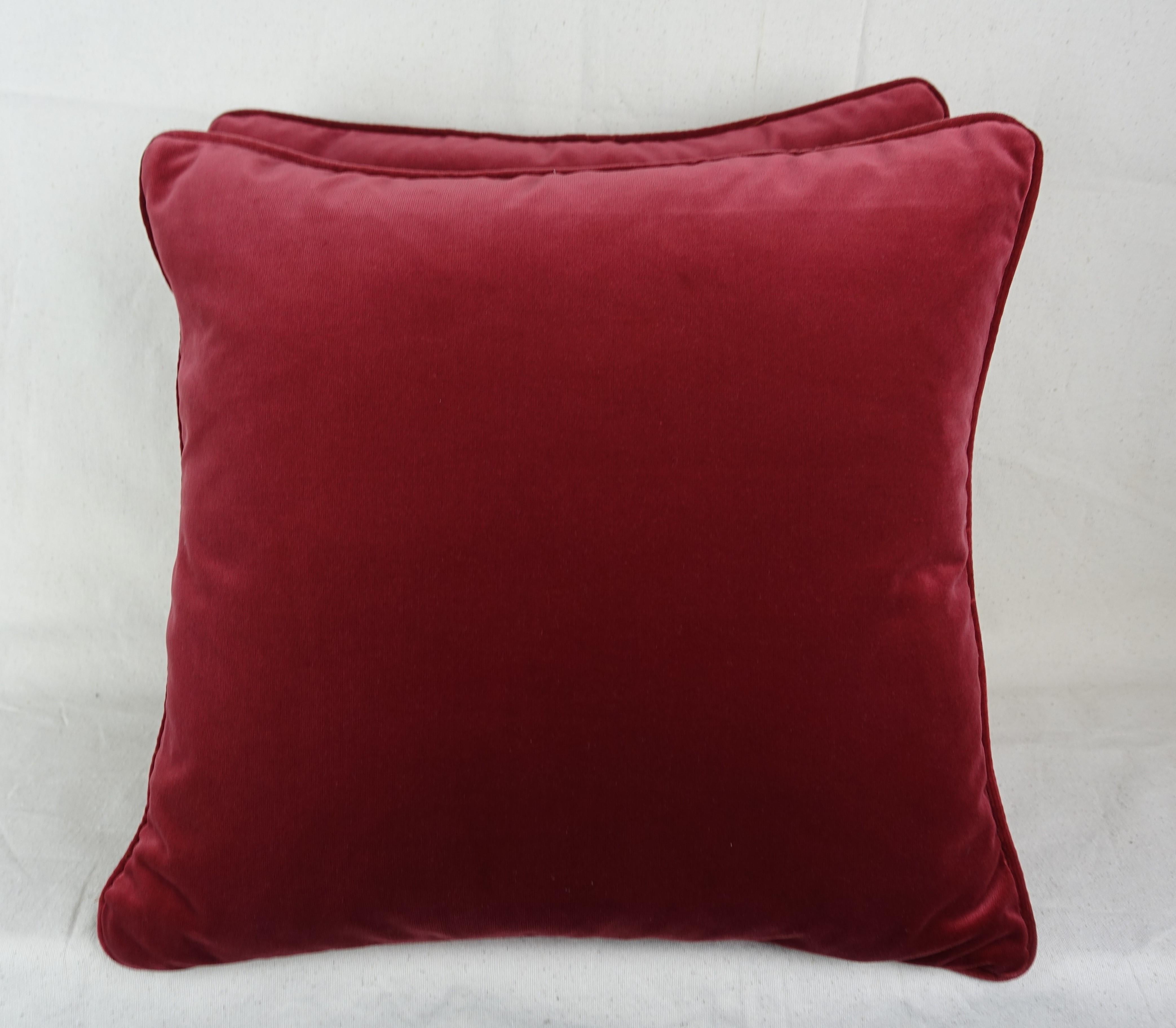 Italian Glicine Patterned Red and Gold Fortuny Pillows, a Pair
