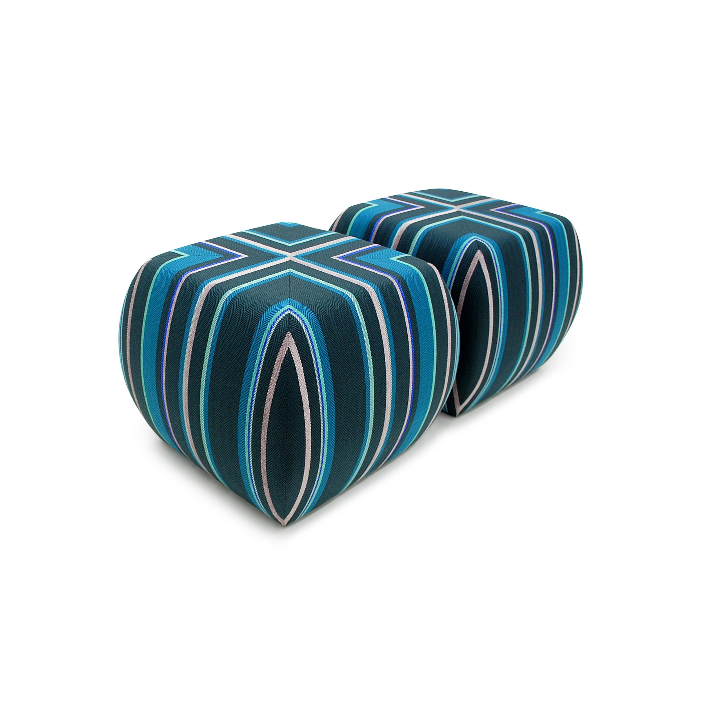 American Glide Striped Ottoman Round Custom Hidden Castors For Sale