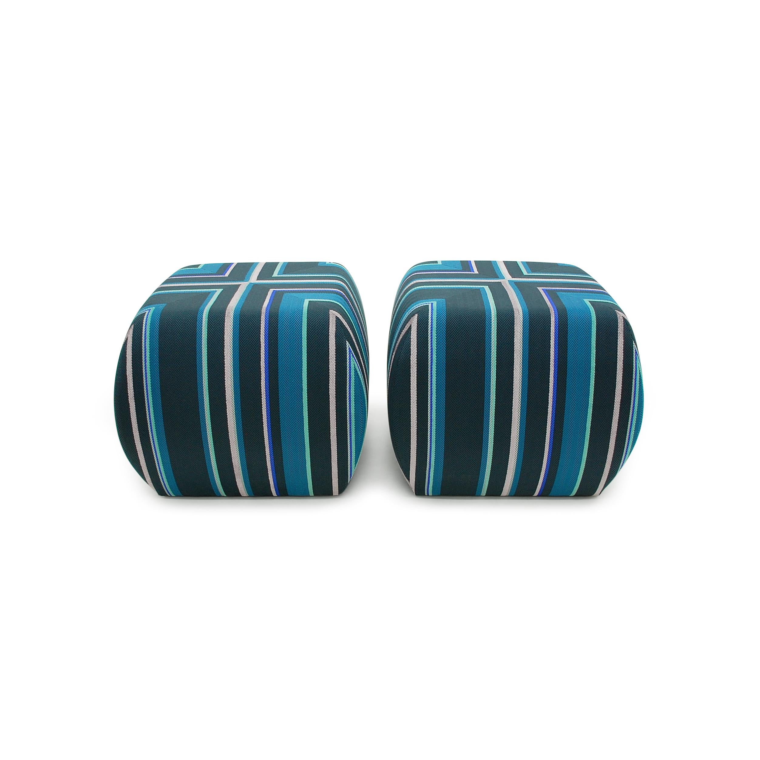 Fabric Glide Striped Ottoman Round Custom Hidden Castors For Sale