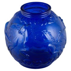 Glimma Glasbruk, Suède, vase en verre d'art Art nouveau «lomkula » en verre bleu