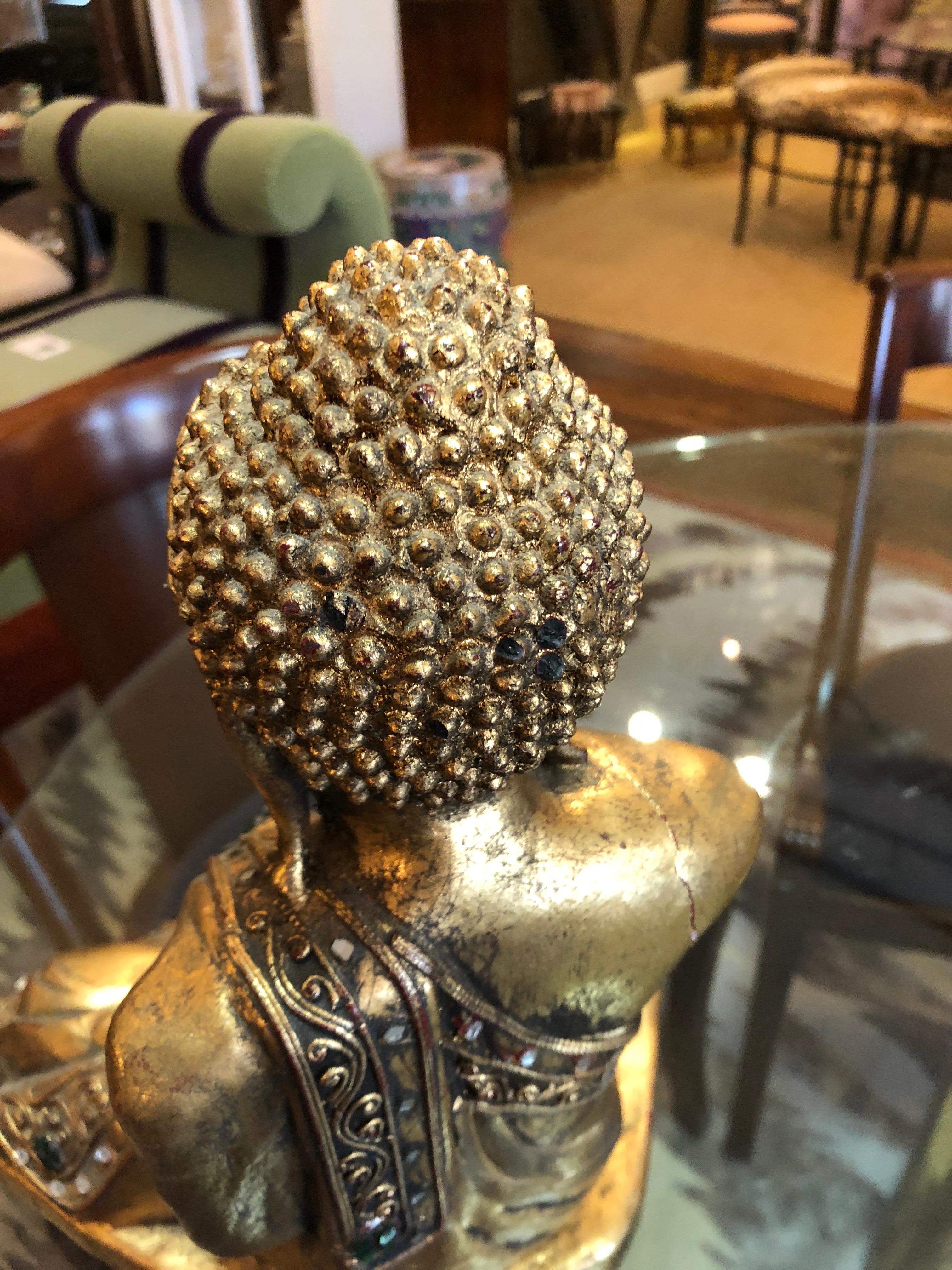 Glimmering Giltwood and Bejeweled Buddha Statue 2