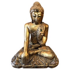Glimmering Giltwood and Bejeweled Buddha Statue