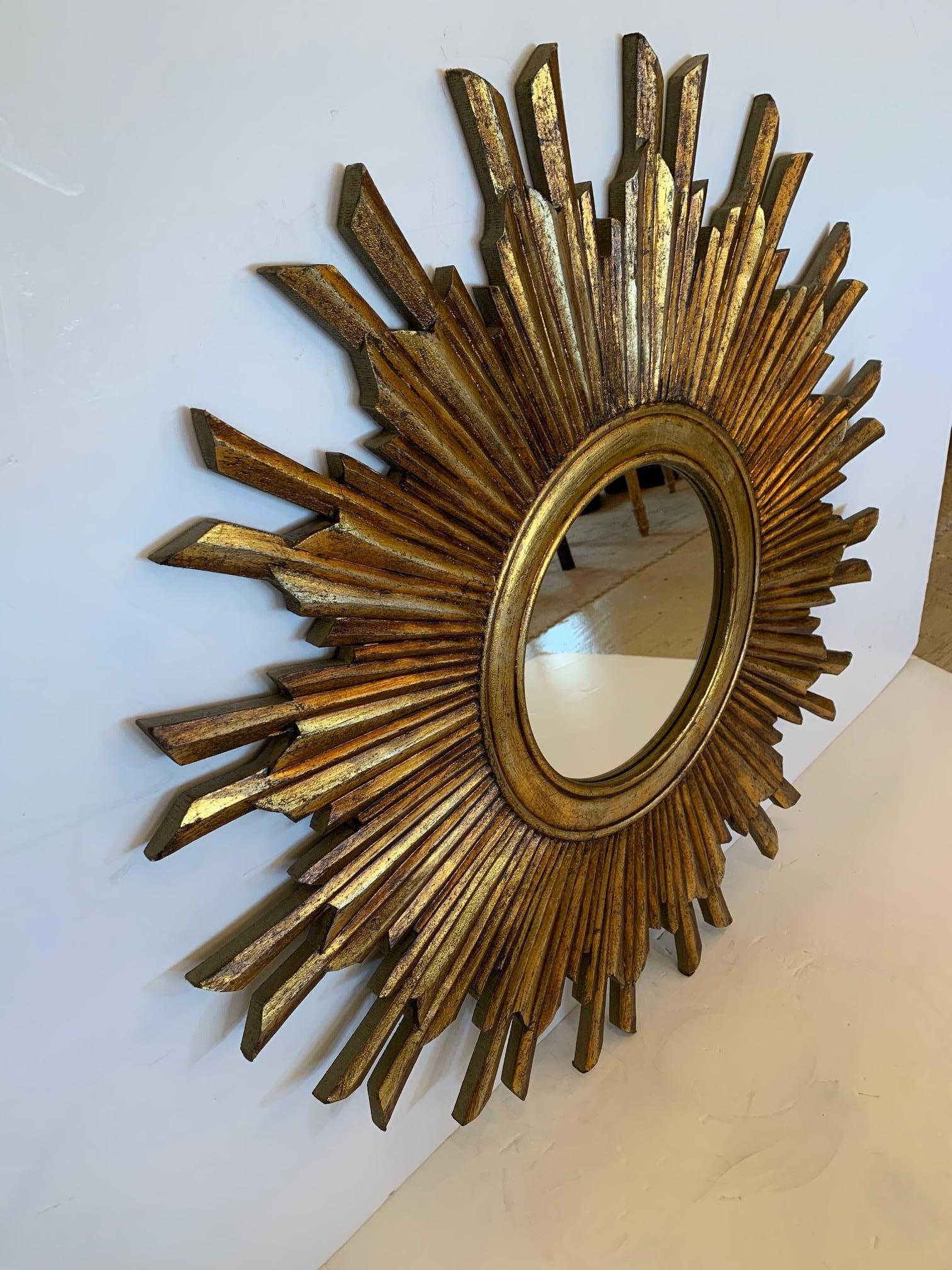 Glimmering Glamorous Giltwood Sunburst Mirror In Good Condition In Hopewell, NJ