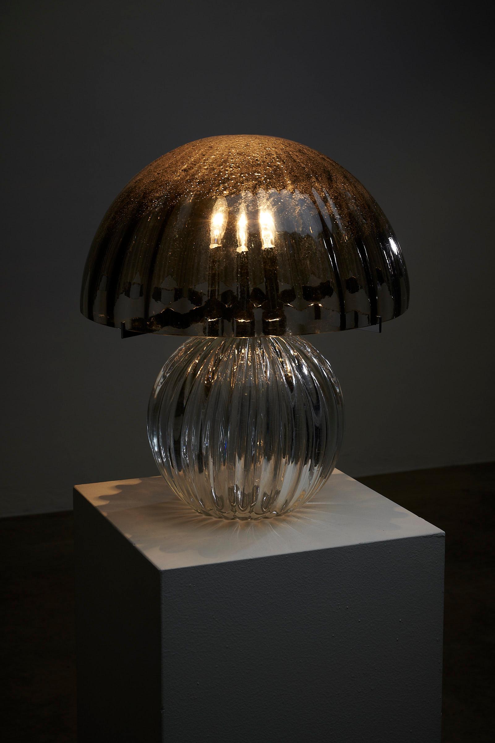 Italian Glimmering Glass Mushroom Table Lamp in Murano Glass For Sale