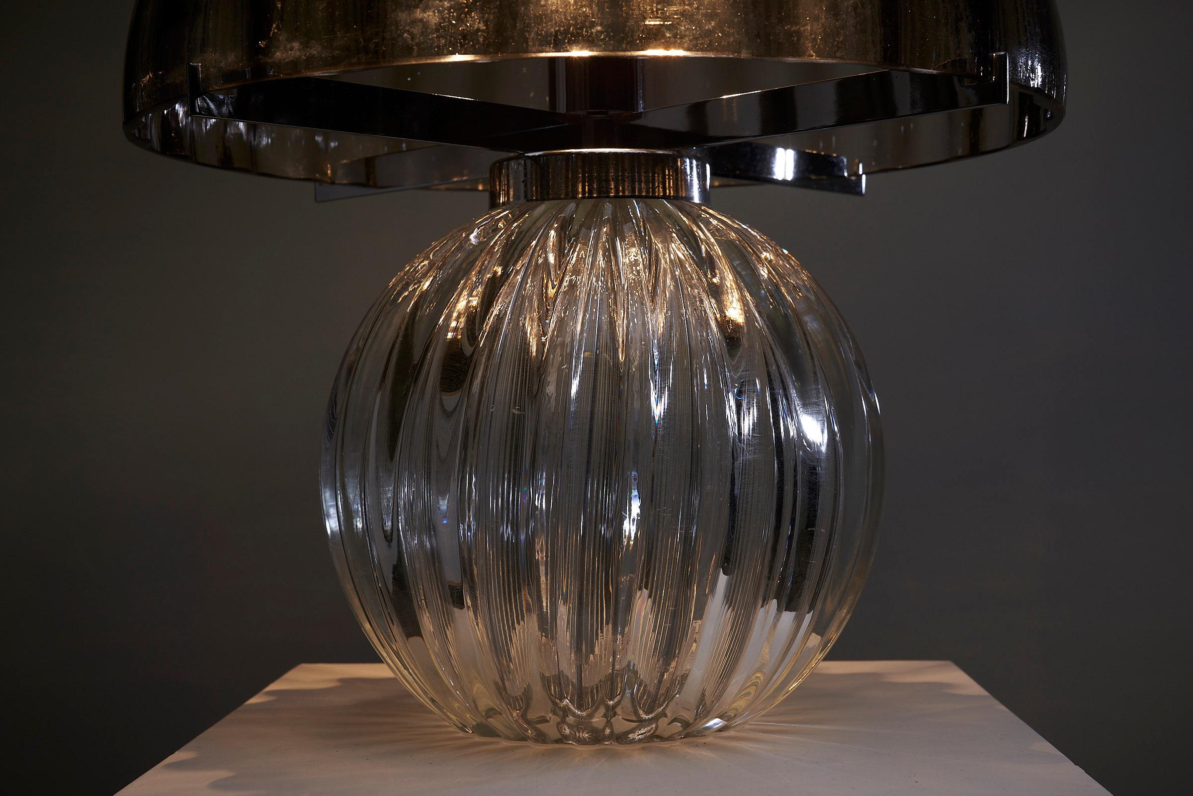 Chrome Glimmering Glass Mushroom Table Lamp in Murano Glass For Sale