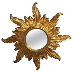 Vintage Glimmering Italian Round Giltwood Sunburst Mirror