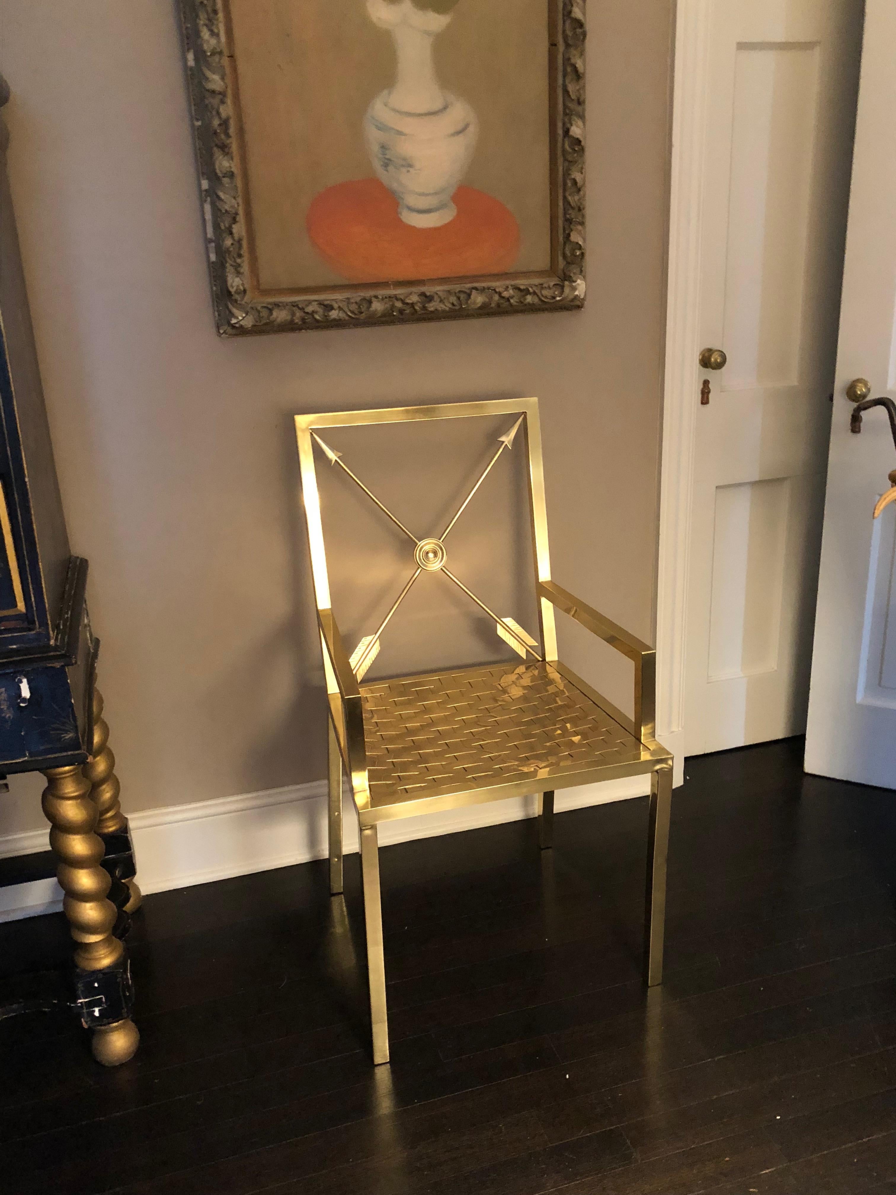 American Glimmering Show Stealer Heavy Brass Neoclassical Armchairs by Mastercraft For Sale