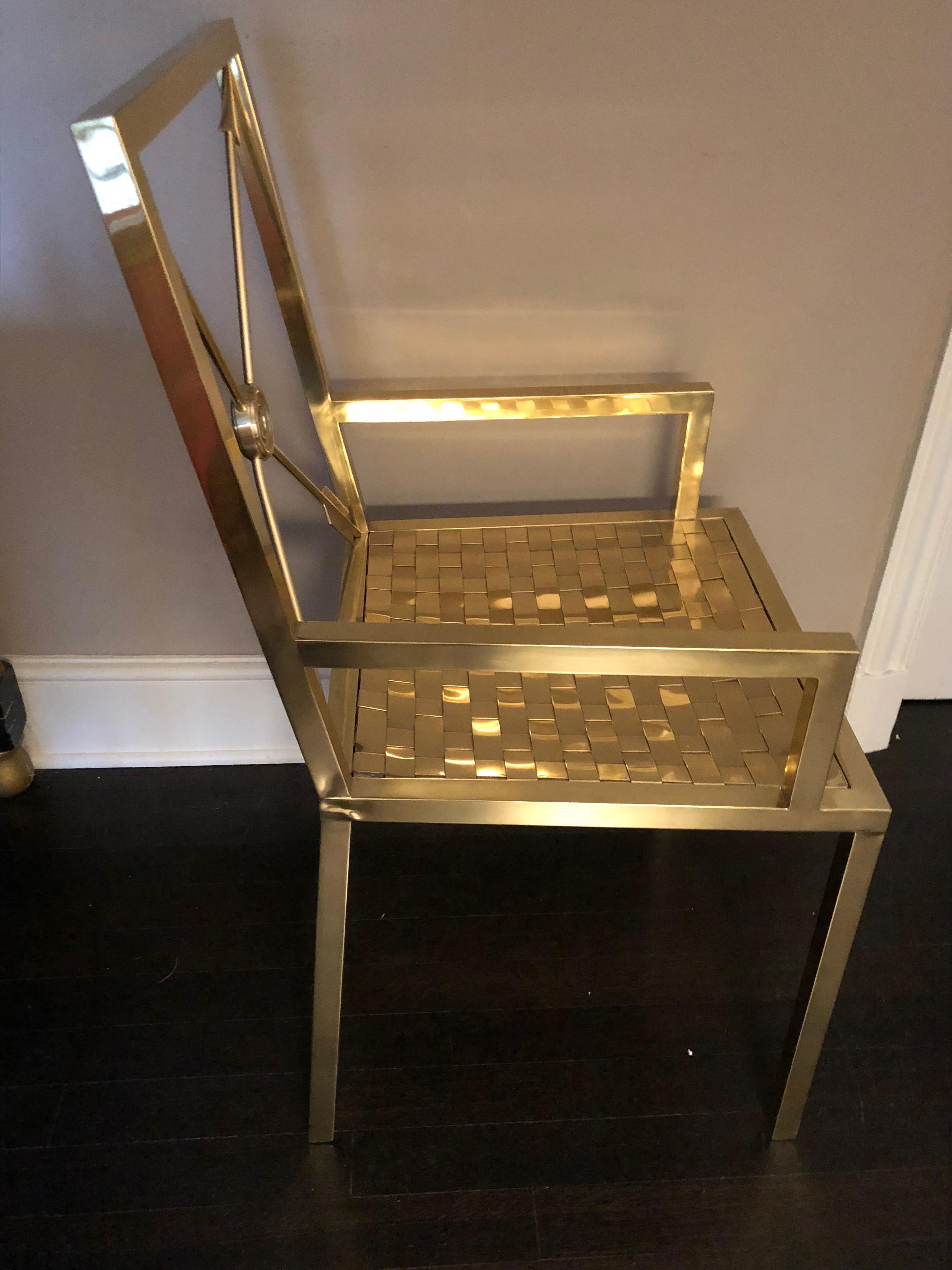 Glimmering Show Stealer Heavy Brass Neoclassical Armchairs by Mastercraft In Excellent Condition For Sale In Hopewell, NJ