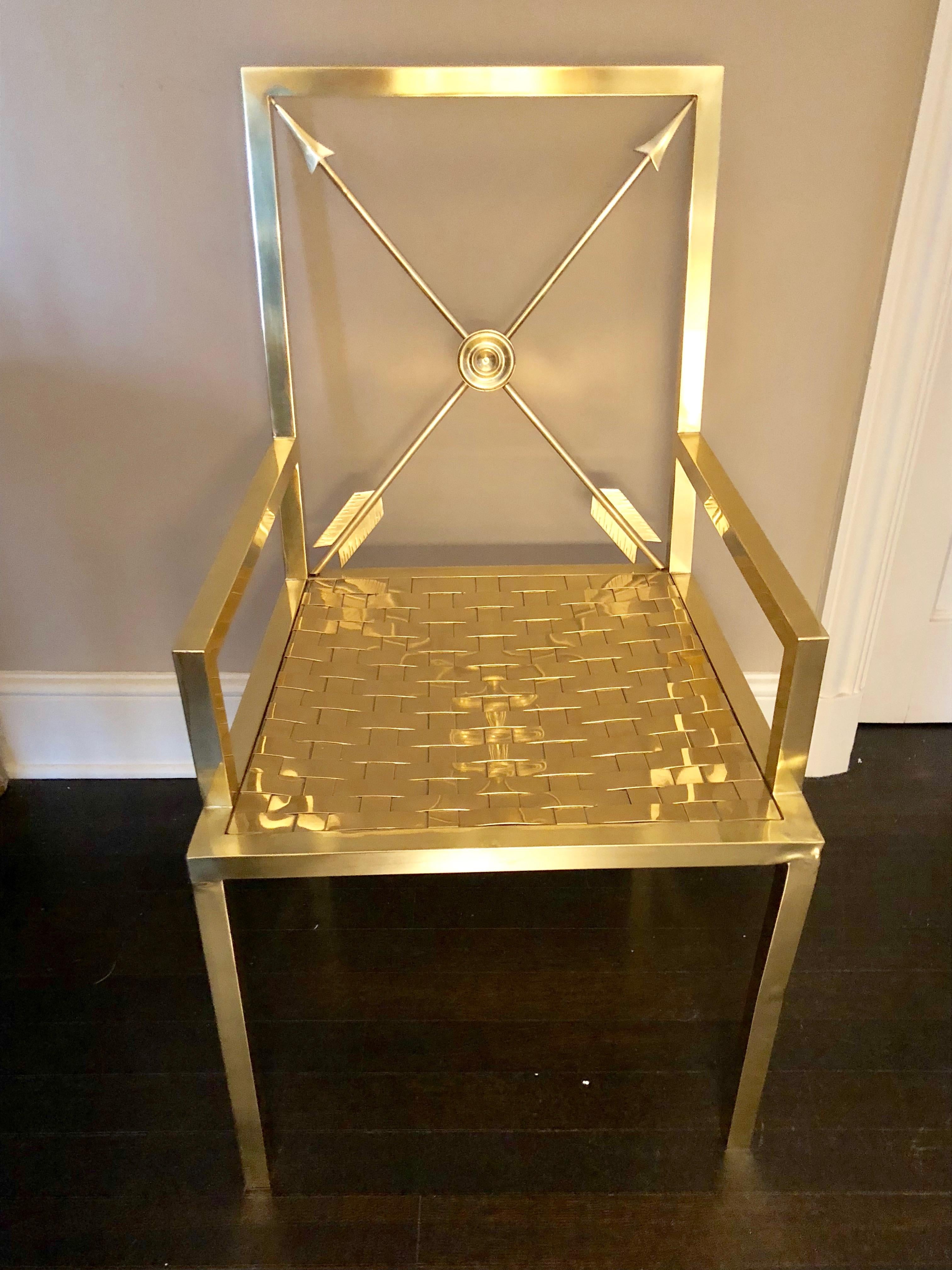 Mid-20th Century Glimmering Show Stealer Heavy Brass Neoclassical Armchairs by Mastercraft For Sale
