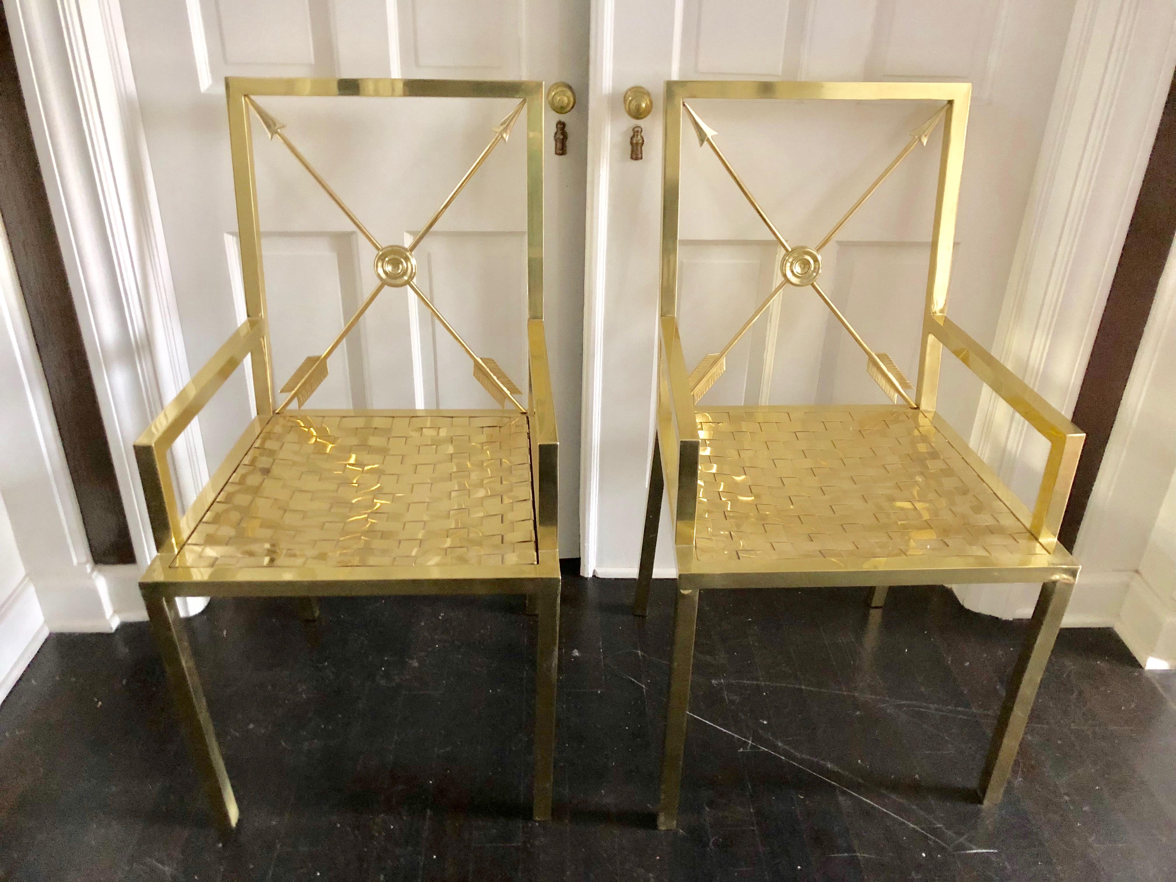 Glimmering Show Stealer Heavy Brass Neoclassical Armchairs by Mastercraft For Sale 2