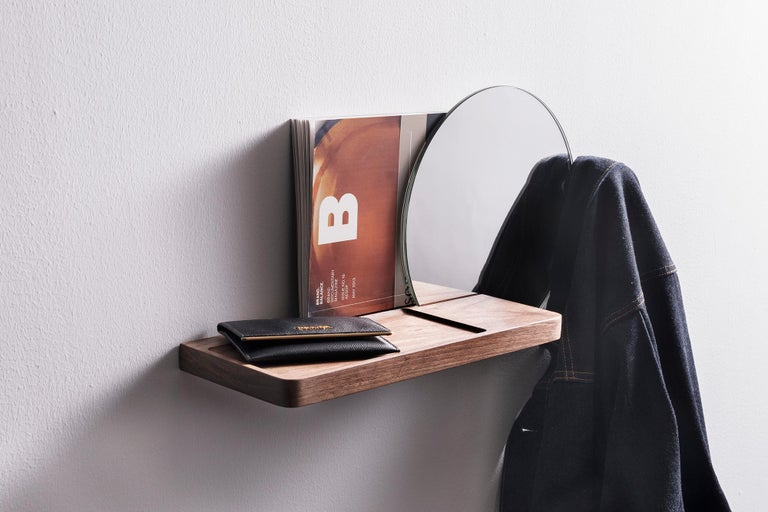 Glimpse Wall Mounted Shelf with Mirror and Coat Rack For Sale at 1stDibs