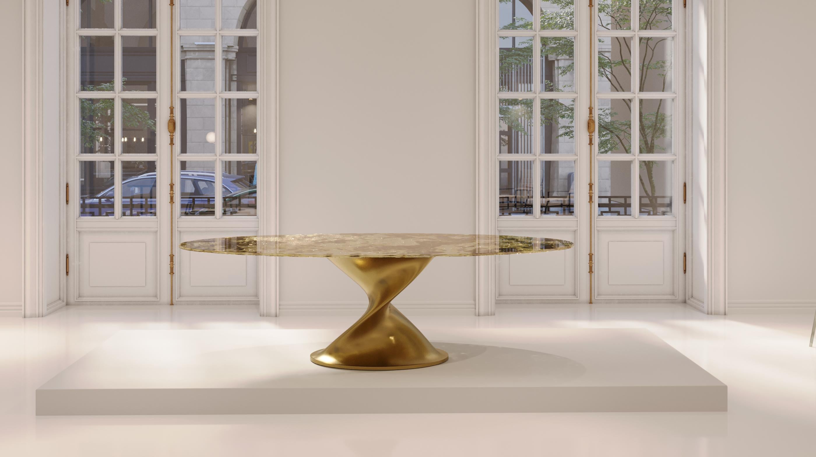 European Glissando Contemporary Quartzite Dining Table in Leather by Mansi London For Sale