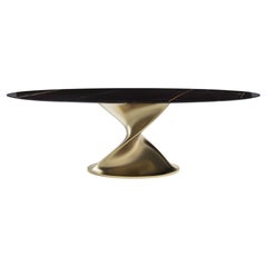 Glissando Modern Marble Dining Table in Brass by Mansi London