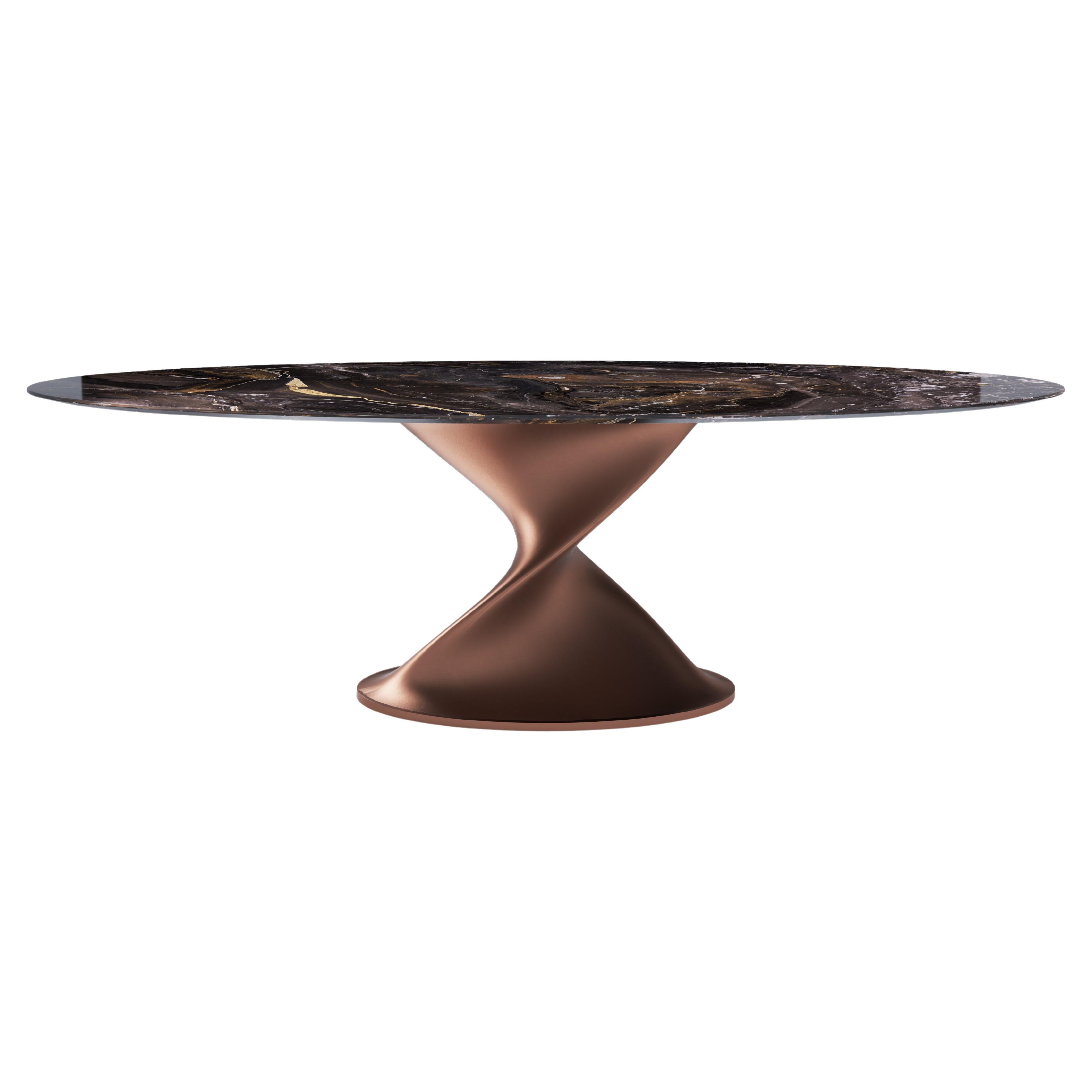 Glissando Contemporary Marble Dining Table in Copper by Mansi London For Sale