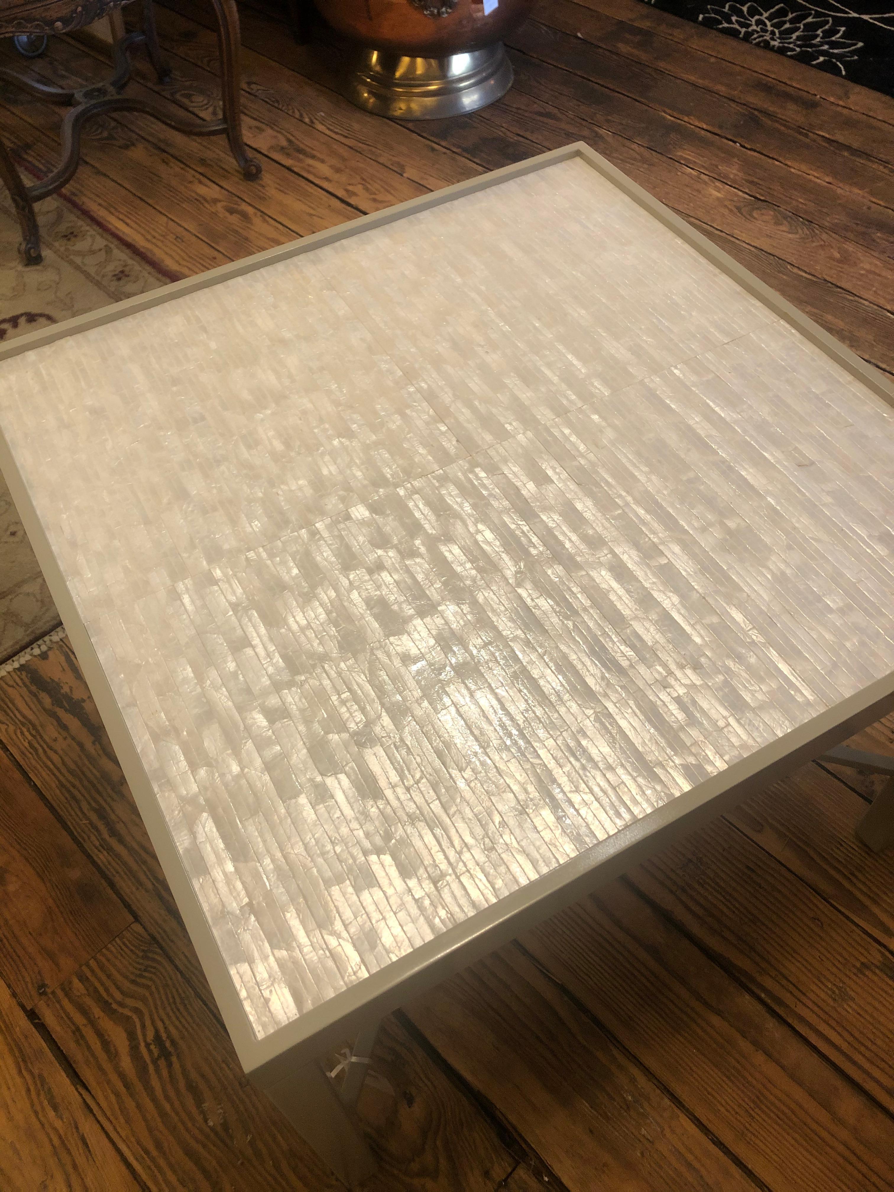 Glistening Abalone and Grey Painted Square Cocktail Table 2