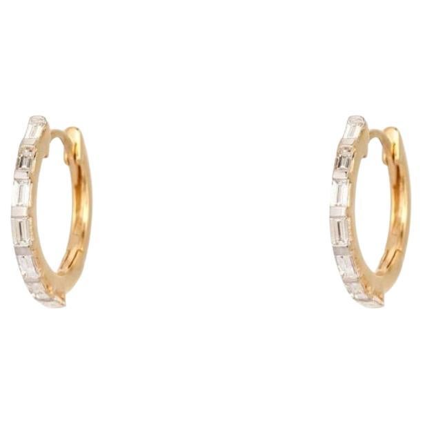 Glistening Baguette Diamond 14K (or 18k upon request) Yellow Gold Huggie Earring