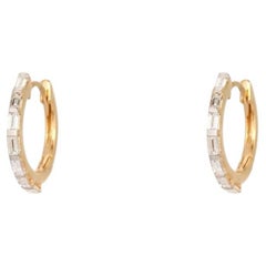 Glistening Baguette Diamond 14K (or 18k upon request) Yellow Gold Huggie Earring