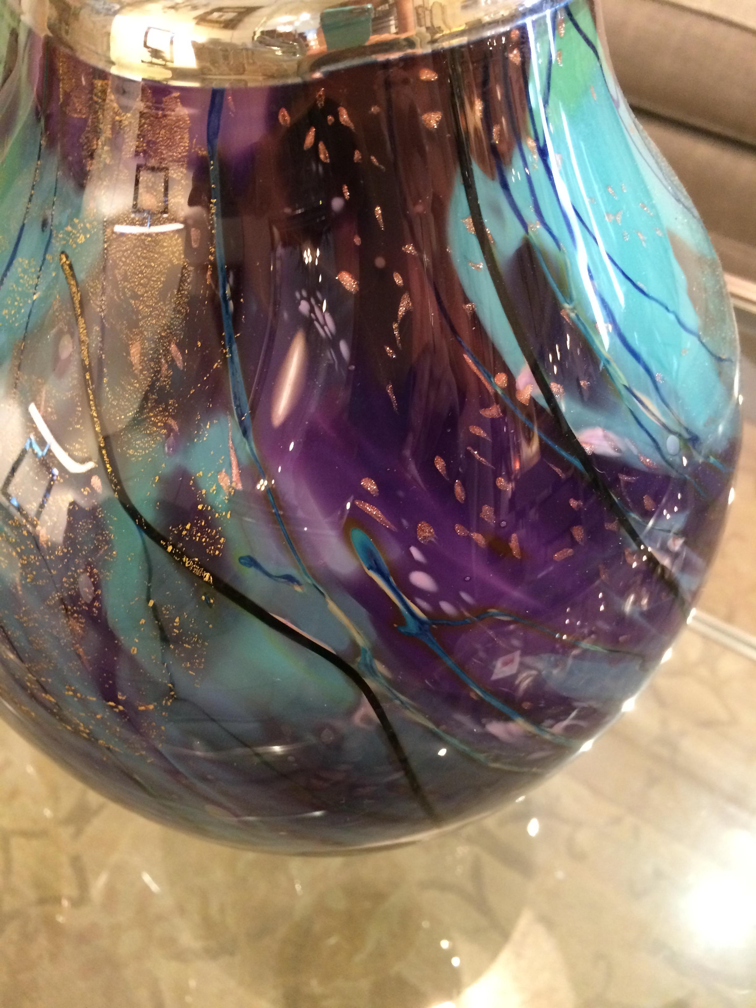 Glistening Blown Glass One of a Kind Artisan Vase In Excellent Condition In Hopewell, NJ