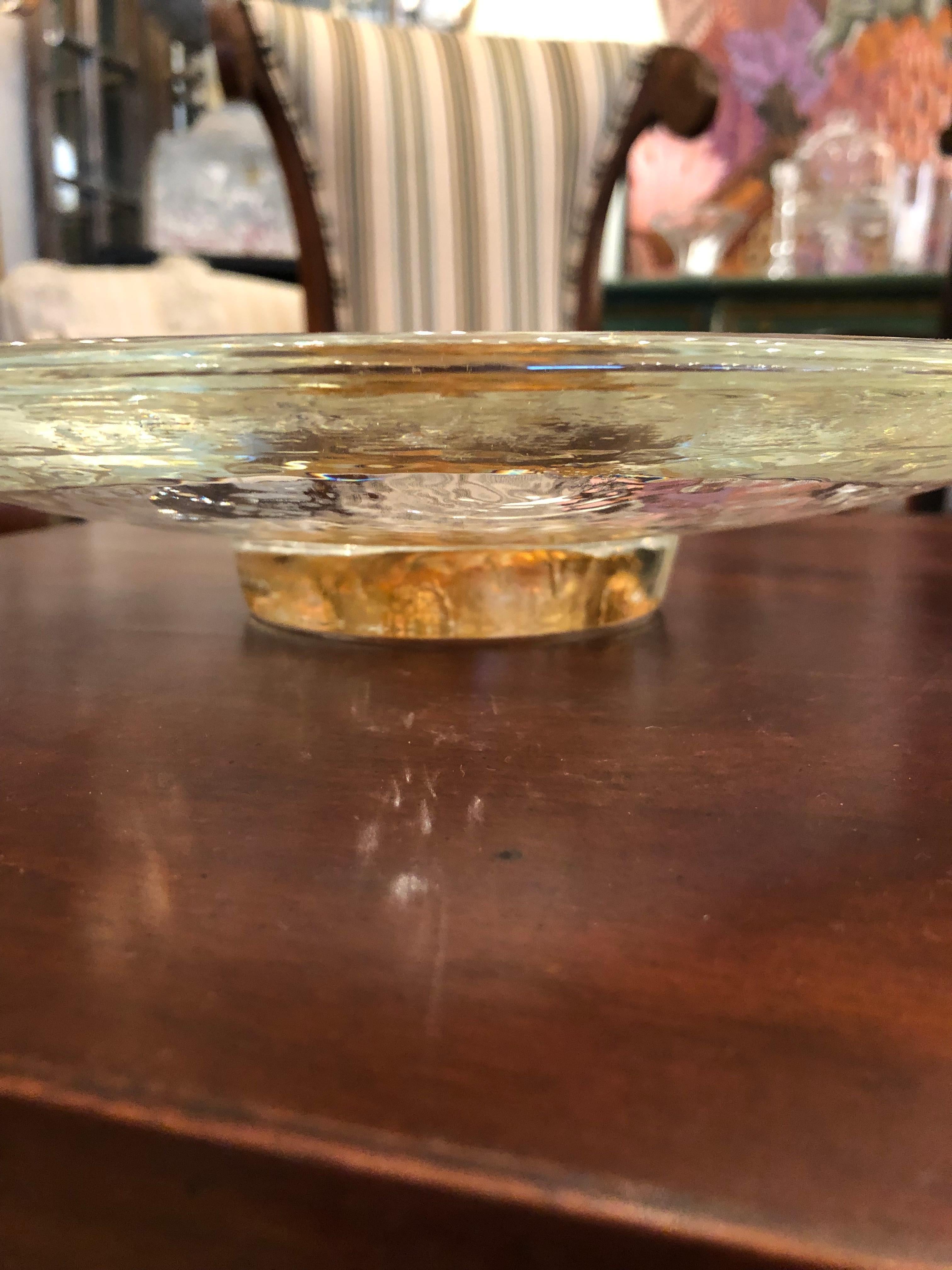 Glistening Bucquet Rippled Glass Bowl with Copper and Gilded Turtle Decoration For Sale 2