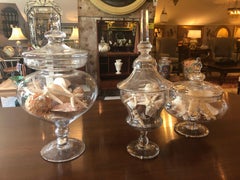 Glistening Pair of Large Crystal and Glass Lidded Urns