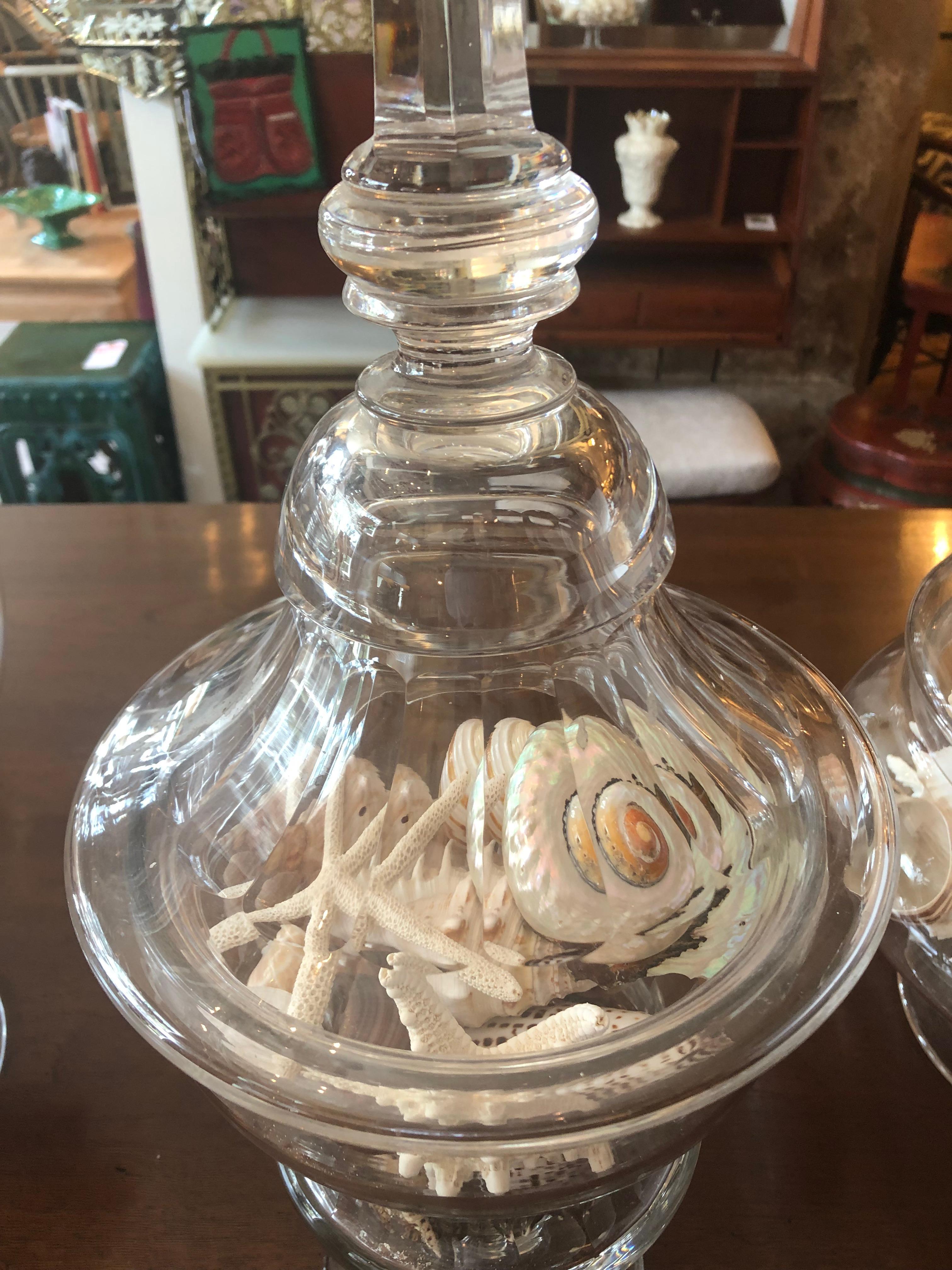 Glistening Collection of 3 Large Crystal and Glass Lidded Urns In Excellent Condition For Sale In Hopewell, NJ