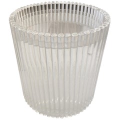 Glistening Drum Shaped Round Lucite Mid-Century Modern End Table Side Table