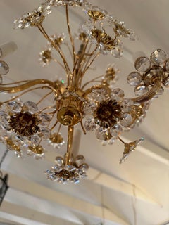 Glistening German Jewel 24 Carat Gold Plated & Crystal Flower Chandelier