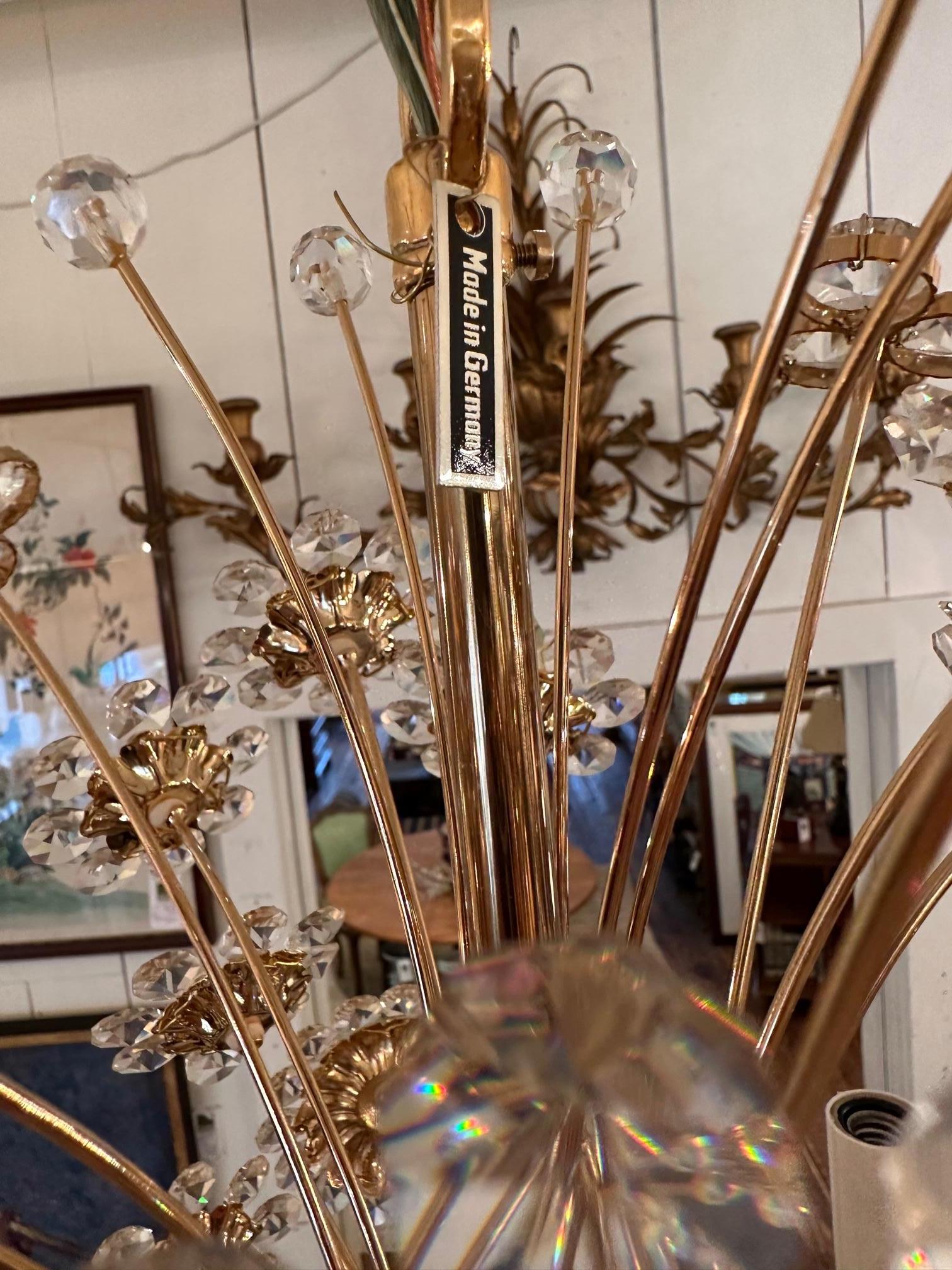 Glistening German Jewel 24 Carat Gold Plated & Crystal Flower Chandelier For Sale 3