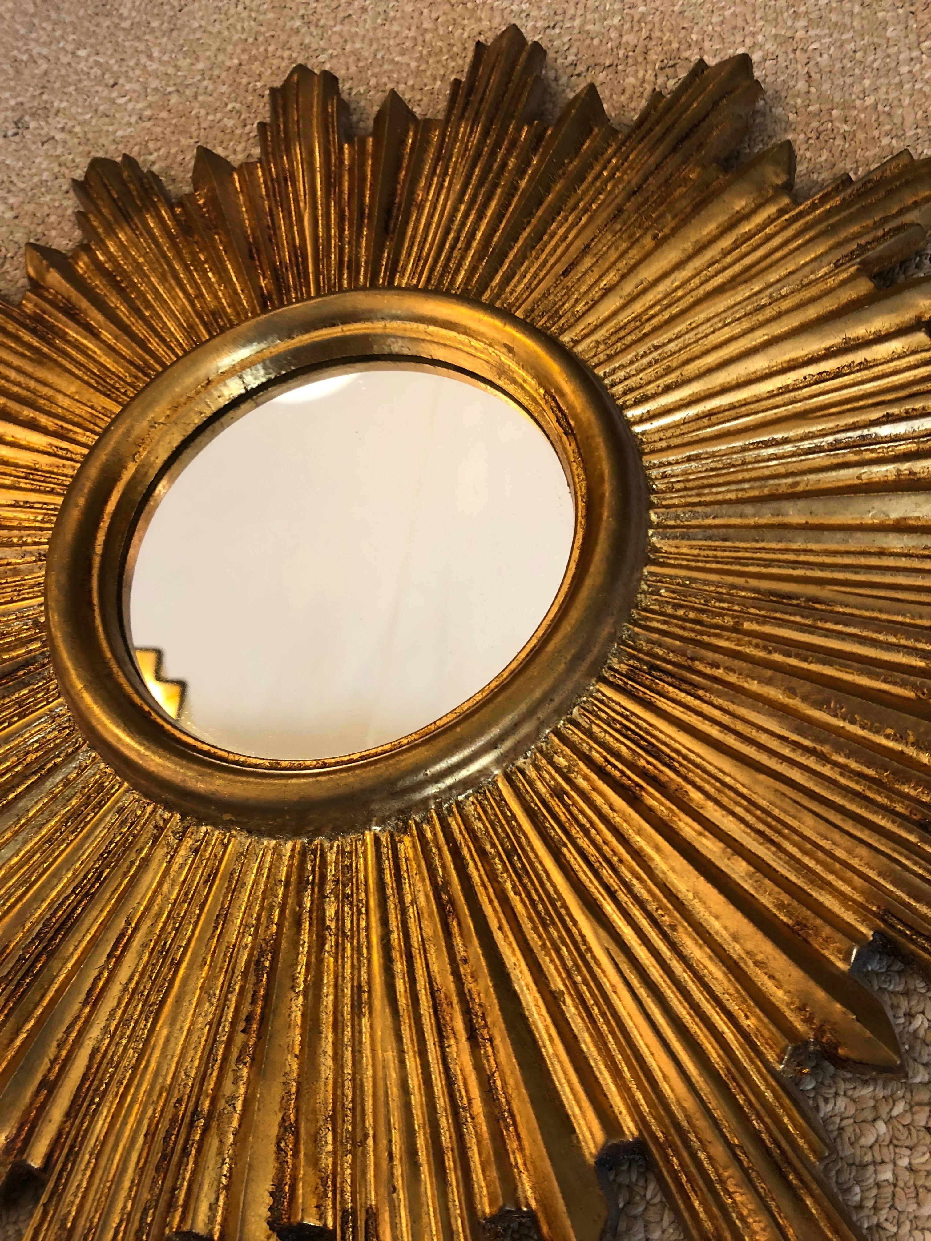 Neoclassical Glistening Giltwood Small Italian Sunburst Mirror