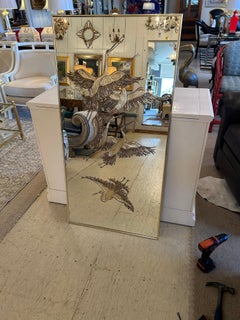 Glistening Hollywood Regency Etched Mirror with Brass & Gold Highlights