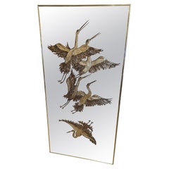 Glistening Hollywood Regency Etched Mirror with Brass & Gold Highlights