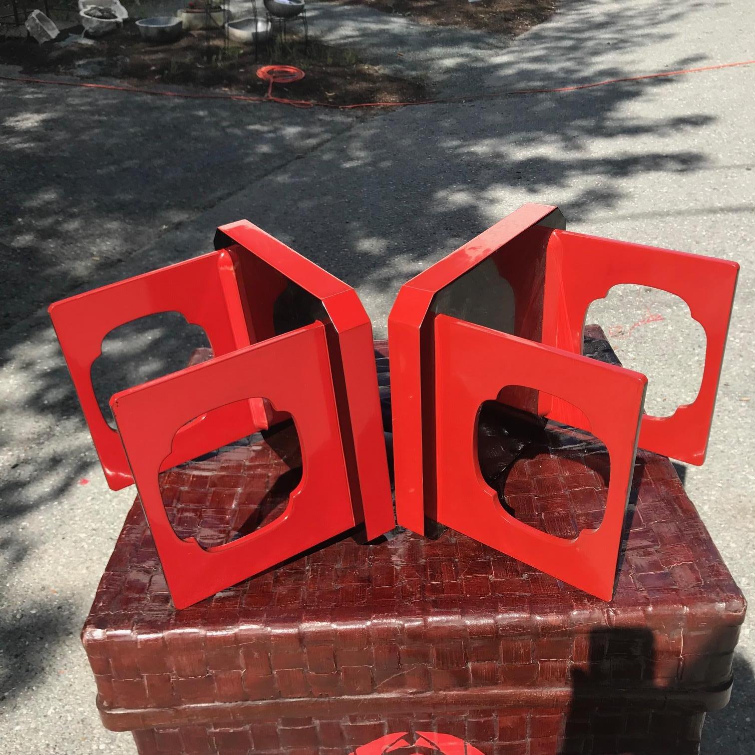 Glistening Japanese Pair of Antique Red & Black Lacquer Pedestals, Food Servers In Good Condition In South Burlington, VT
