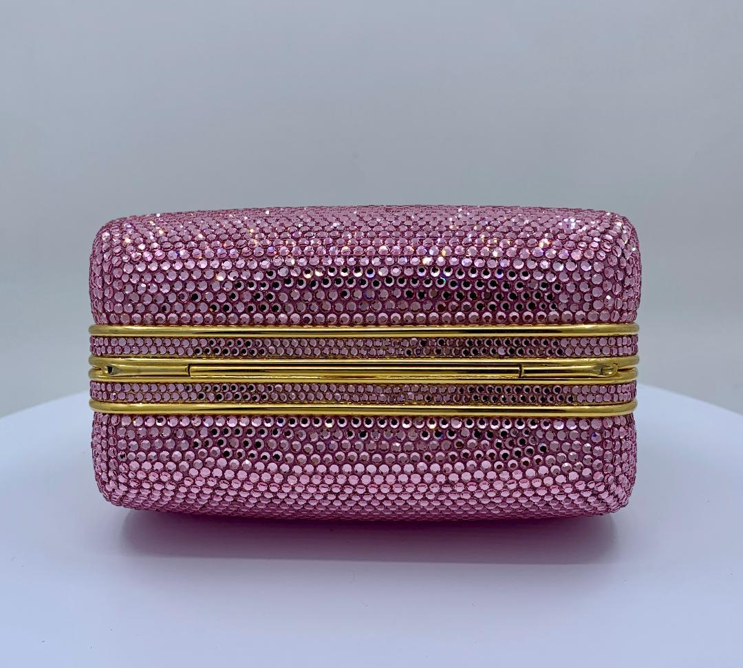 Glistening Judith Leiber Pink Crystal Minaudiere Evening Bag With Shoulder Chain 1