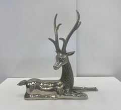 Glistening Large Nickel Plated Cast Brass Deer Sculpture