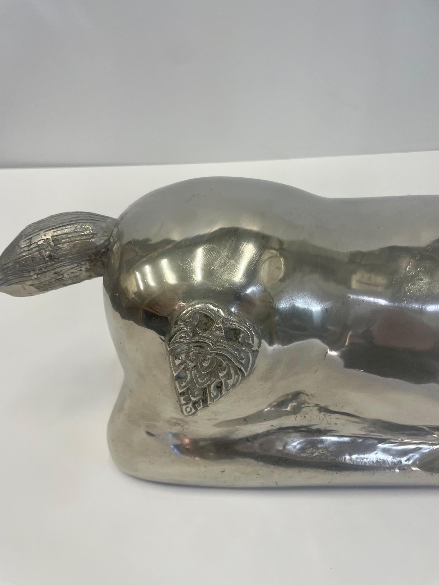 Grande sculpture de cerf en laiton coulé nickelé scintillant en vente 2