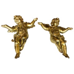 Glistening Pair of Decorative Gilded Rococo Cherub Sculptures