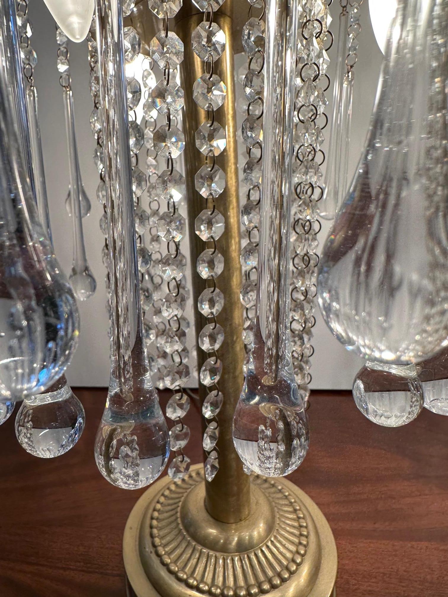 Glistening Pair of Glam Italian Crystal and Brass Table Lamps For Sale 1