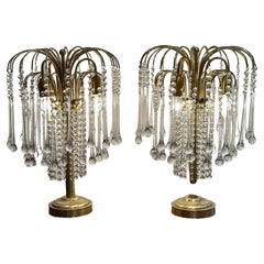 Vintage Glistening Pair of Glam Italian Crystal and Brass Table Lamps