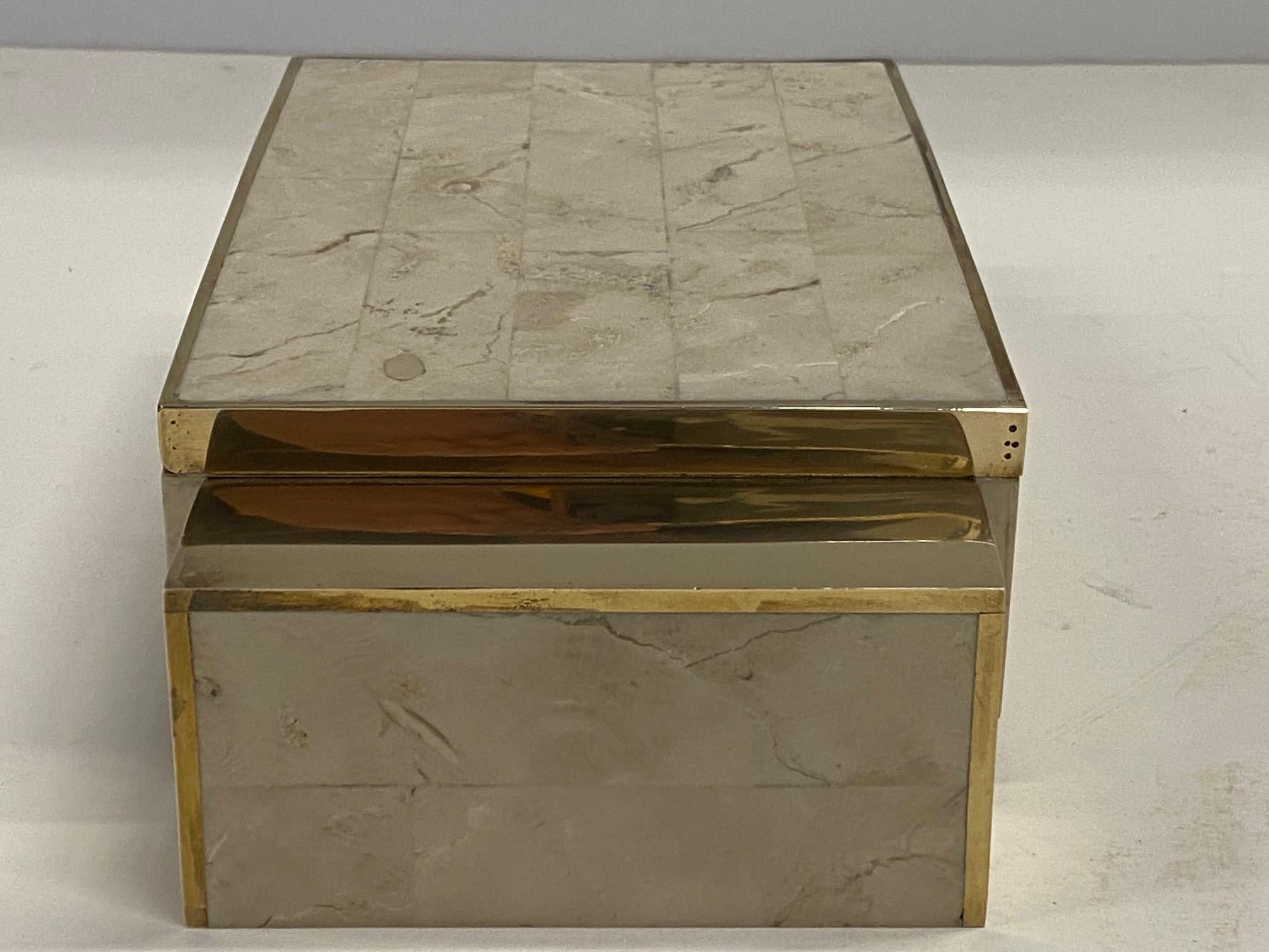 Late 20th Century Glistening Tessellated Stone and Brass Decorative Box