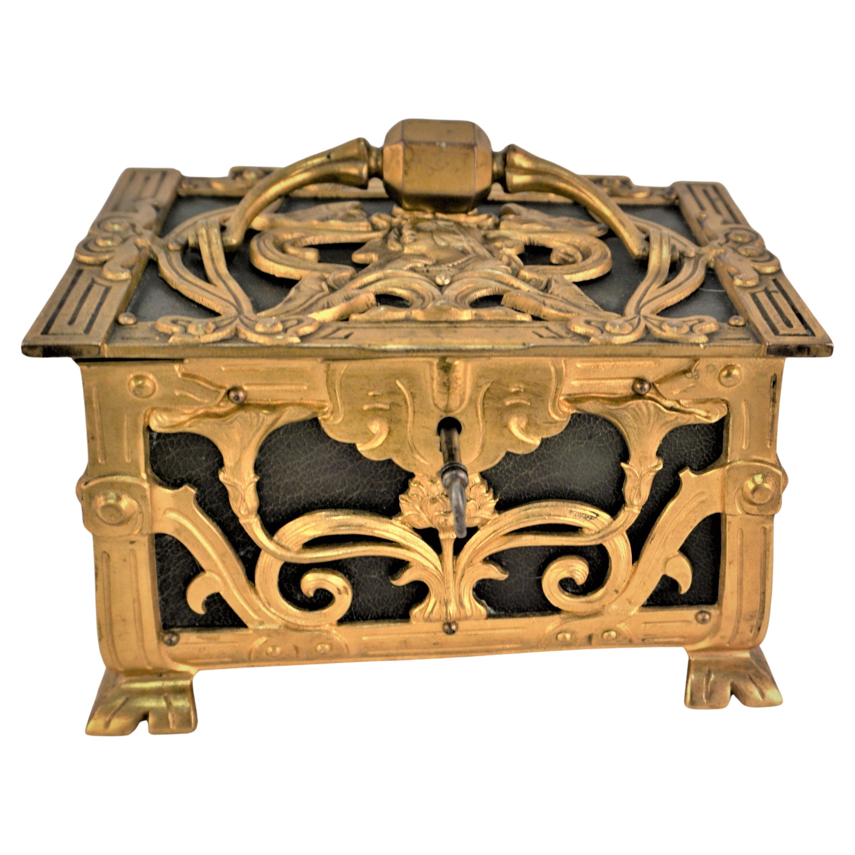 Glit Bronze Art Nouveau Decorative Jewelry Box For Sale
