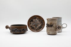 Juego de Tazas, Olla y Plato de Cerámica de Lava Grasa Islandesa de Mediados de Siglo Glit HF