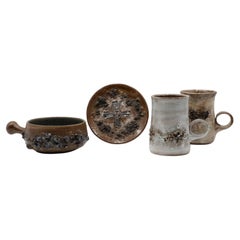 Glit HF Icelandic Mid-Century Fat Lava Ceramic Pottery Set of Mugs, Pot & Plate